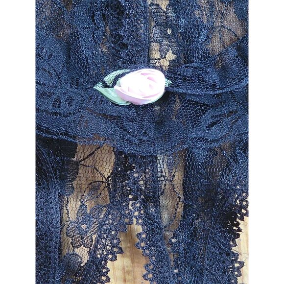 Elegant Moments Black Floral Lace Crotchless Panties One Size Pink Rose Accent - Picture 4 of 11